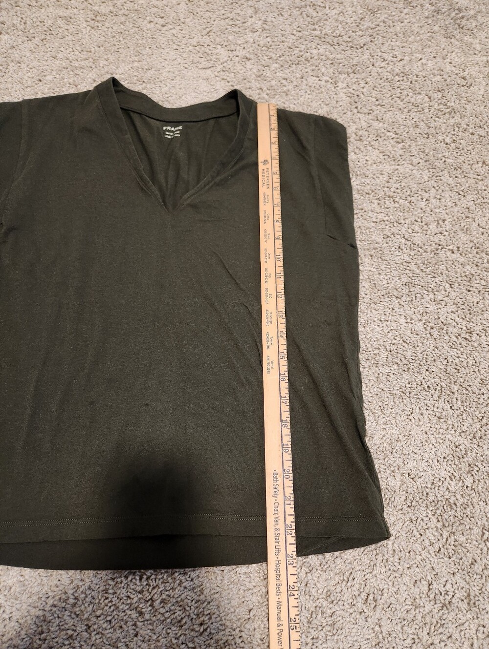Frame Le Mid Rise V Cotton Cap Sleeve Tee Surplus Olive Green Size Small - Picture 7 of 8